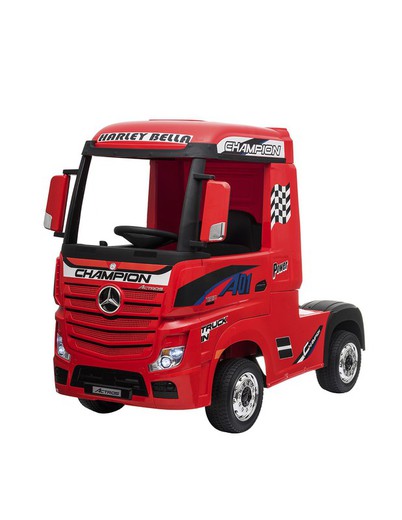 Camión Mercedes Actros,  para niños con puerto mp3, luces LED, 2.4G R / C, control de sonido, indicador de batería, tecla de inicio, color plástico. MOTOR 35W * 2 BATERÍA 12V10AH * 1.                 COLOR ROJO