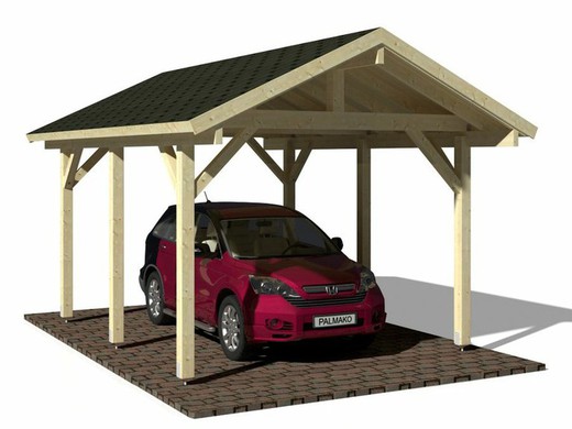 Abri de voiture Palmako Robert en bois 11,7 m2 315 x 372 cm + 12 x 12 poteaux en bois lamellé CP3237 101013