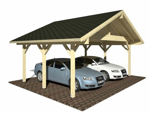 Garage de carport en bois Palmako Robert 20,6 m2 555 x 372 cm + 12 x 12 poteaux en bois lamellé CP5637 101029