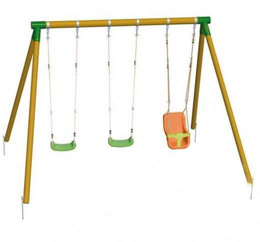 Columpio MADERA REDONDAMASGAMES ETNA Triple + asiento bebé + 2 asientos de plastico MA700025