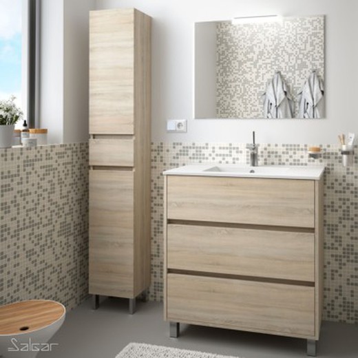 Meuble de salle de bain ARENYS 800 CALEDONIA OAK + Vasque + Miroir + Applique