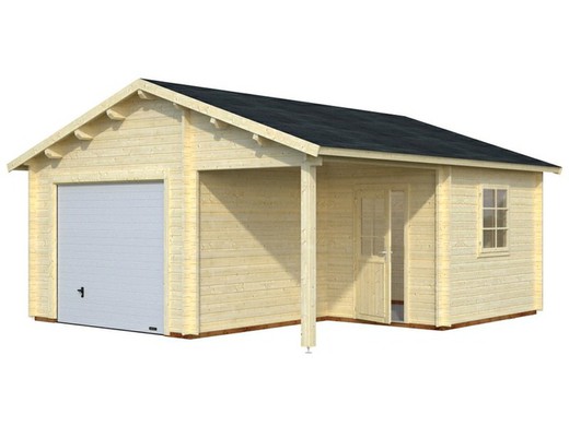 Palmako roger garagem de madeira 21,9 + 5,2 m2 530 x 570 cm fr44-5357-1 102486 com porta seccional