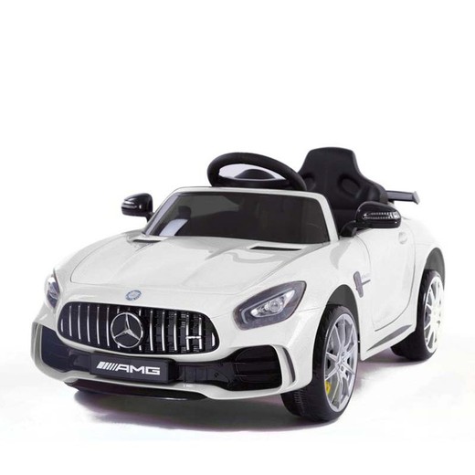 Mercedes AMG GTR 12 voltios Motor 15W * 2 (105x57x45). Coche para niños con puerto mp3, luces LED, 2.4G R / C, control de sonido, indicador de batería, tecla de inicio, color plástico Asiento de plástico.  Color Blanco