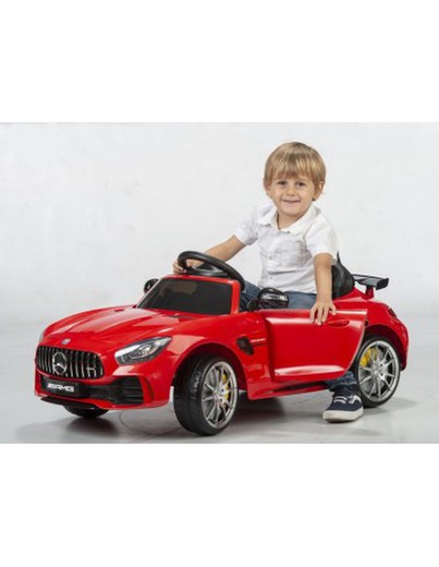 Mercedes AMG GTR 12 voltios Motor 15W * 2 (105x57x45)Coche para niños con puerto mp3, luces LED, 2.4G R / C, control de sonido, indicador de batería, tecla de inicio, color plástico Asiento de plástico.    Color Rojo