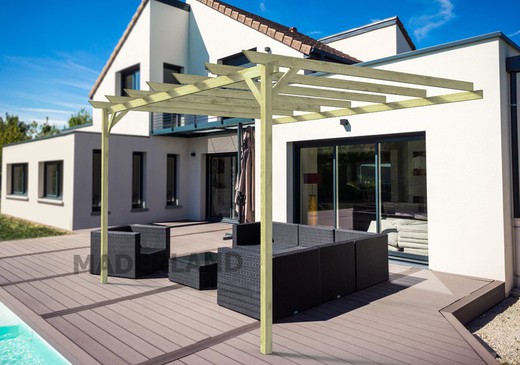 Pergola Adosa de madera Maciza NANTES con tratamiento Autoclave A4 + tornilleria