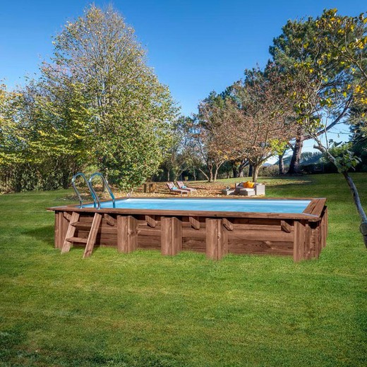 Piscina de madera Gre Sunbay Mango rectangular 618 x320 x130 cm+depuradora de arena+escalera madera inox+manta KPBRC620