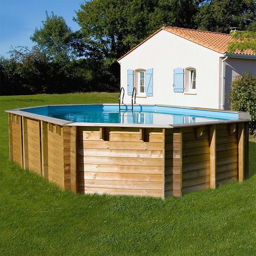 Piscina de madera Gre Sunbay Vermela ovalada 672x472x146 +Depuradora+escalera madera inox+manta 790098