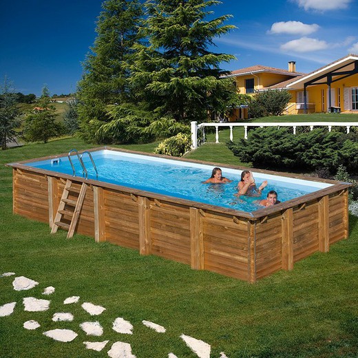 Piscina Madera Rectangular SUNBAY BRAGA 815 x 420 x 146 altura cm + filtro arena + liner + escalera + manta protectora 10 AÑOS GARANTIA EN MADERA 790207