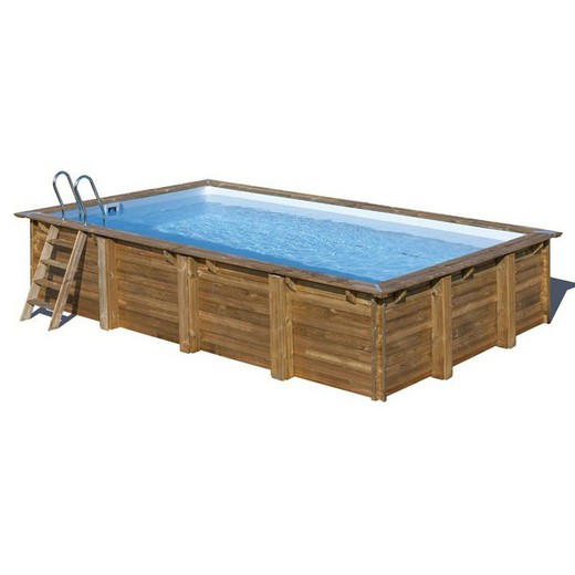 Piscina Madera Rectangular SUNBAY EVORA 620 x 420 x 133 altura  cm + filtro arena + liner + escalera + manta protectora 790206