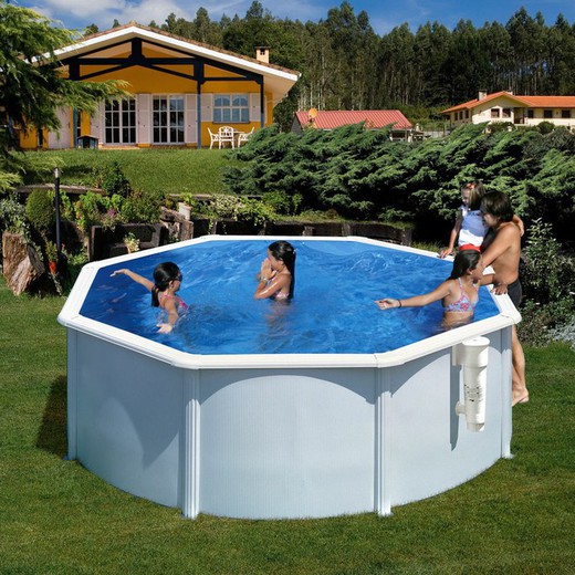 Piscina pared acero GRE BORA BORA Redonda Ø 460 x 120 alto cm + depuradora de cartucho + liner + escaler KITPR453