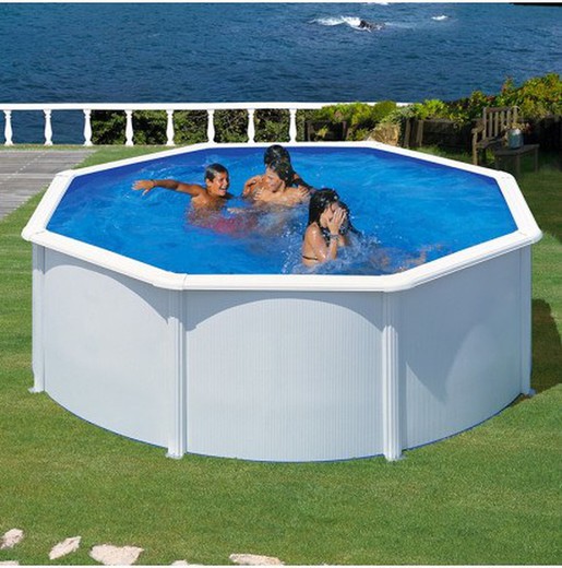 Piscina pared acero GRE FIDJI Redonda Ø 300 x 120 alto cm + depuradora de arena + liner + escalera + skimmer KIT300ECO