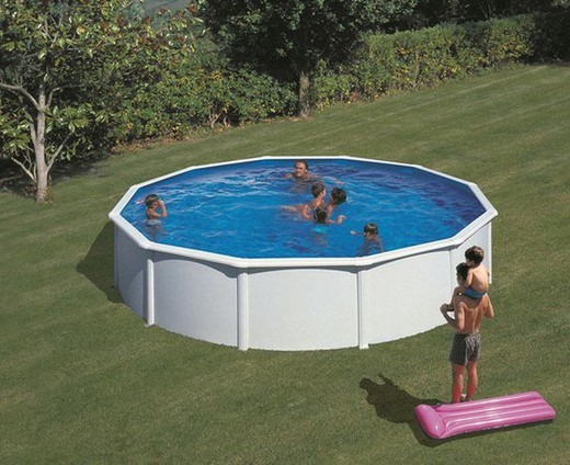 Piscina pared acero GRE FIDJI Redonda Ø 460 x 120 alto cm + depuradora de arena + liner + escalera + skimmer KIT460ECO