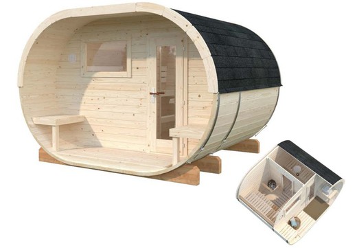 Sauna de madera ovalada PALMAKO ANETTE 3.0 + 1.5 M2 110071