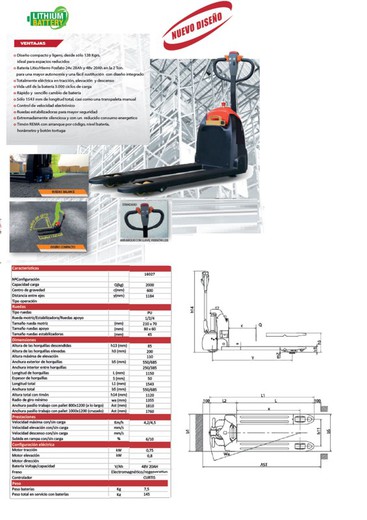 Transpaleta electrónica 2.000 kg 16027