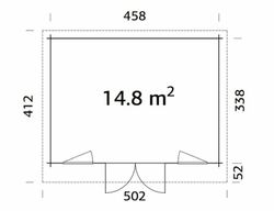 Cabaña de madera Palmako bret 14.8 m2 478 x 358 cm fr44-4839 109159 sin suelo
