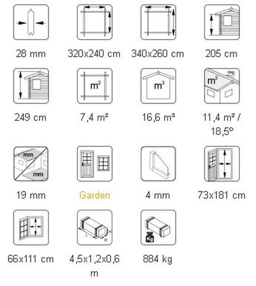 Cabaña de madera Palmako claudia 7.4 m2 340 x 260 cm frbd28-3426 101753