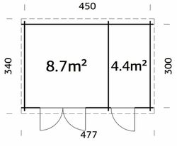 Cabaña de madera Palmako ella 13.1 m2 477 x 340 cm fr28-4732 108218