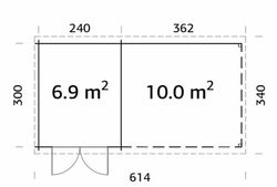 Cabaña de madera Palmako ella 6.9 + 10.0 m2 610 x 320 cm frb28-5930 101607