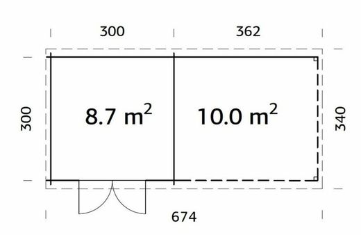 Cabaña de madera Palmako ella 8.7 + 10.0 m2 670 x 320 cm frb28-6530 101623