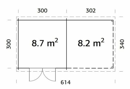 Cabaña de madera Palmako ella 8.7 + 8.2 m2 610 x 320 cm frb28-5930-1 101611