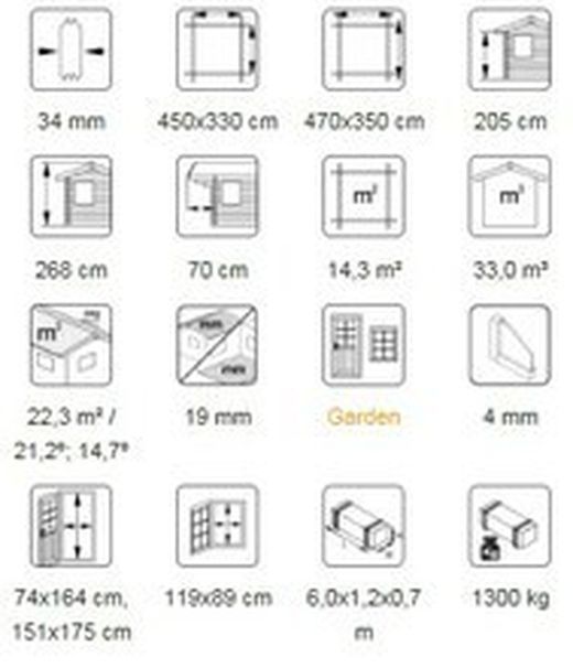 Cabaña de madera Palmako emma 14.2 m2 470 x 350 cm suelo incluido fr34-4735 102339
