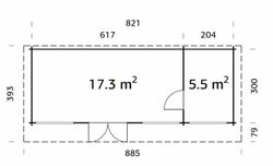 Cabaña de madera Palmako heidi 22.8 m2 840 x 320 cm pm70-8239  106381