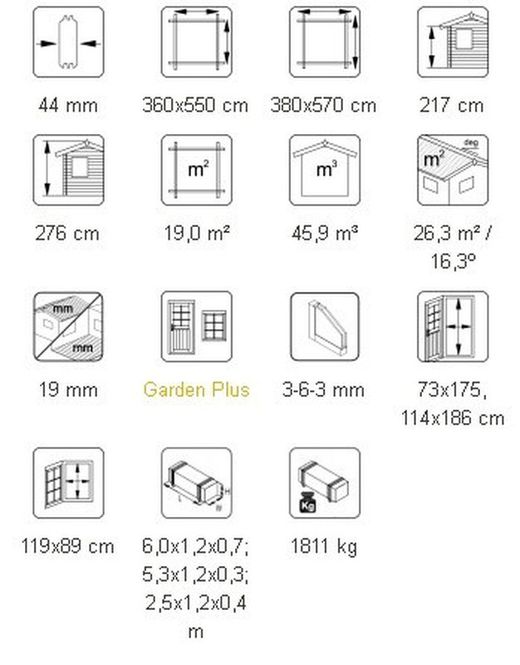 Cabaña de madera Palmako irene 19.0 m2 380 x 570 cm frk44-3857-1 102351