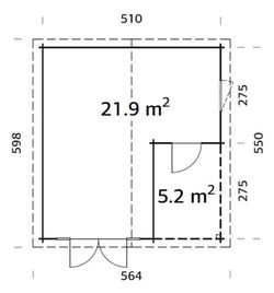 Cabaña de madera Palmako irene 21.9 + 5.2 m2 530 x 570 cm frt44-5357-2 102490