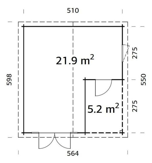 Cabaña de madera Palmako irene 21.9 + 5.2 m2 530 x 570 cm frt44-5357-2 102490