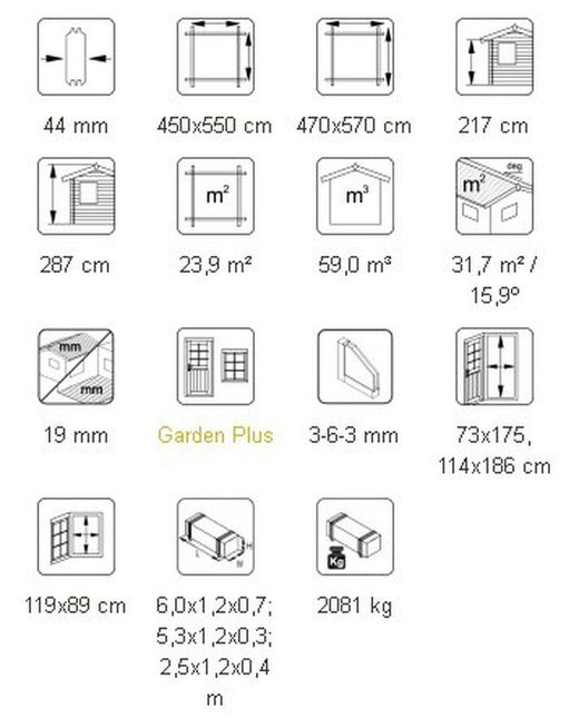 Cabaña de madera Palmako irene 23.9 m2 470 x 570 cm 102367 frk44-4757-1