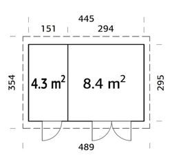 Cabaña de madera Palmako lara 12.7 m2 445 x 295 cm fr28-4529  101329 sin suelo