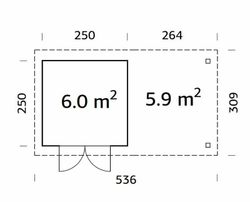 Cabaña de madera Palmako lara 6.0 + 5.9 m2 487 x 250 cm fr28-4925  101587 sin suelo