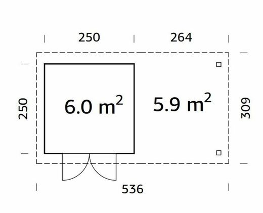 Cabaña de madera Palmako lara 6.0 + 5.9 m2 487 x 250 cm fr28-4925  101587 sin suelo