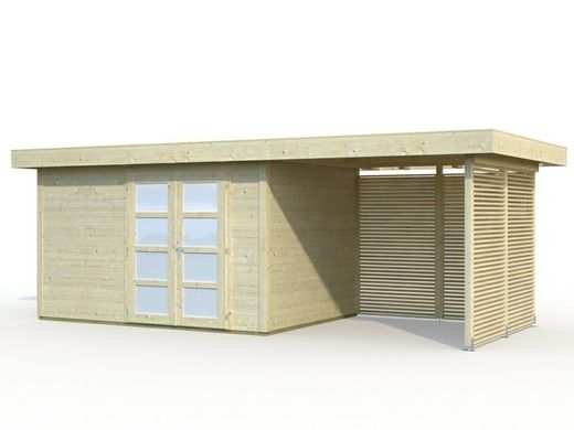 Cabaña de madera Palmako lara 8.4 + 5.9 m2 587 x 250 cm fr28-5925  101603 sin suelo