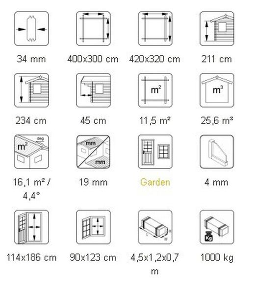 Cabaña de madera Palmako lisa 11.5 m2 420 x 320 cm fr34-4232 102281