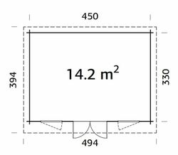 Cabaña de madera Palmako lisa 14.2 m2 470 x 350 cm suelo incluido fr44-4735-2 102197
