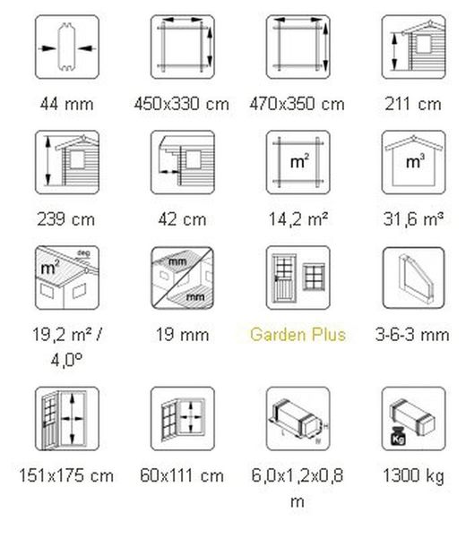 Cabaña de madera Palmako lisa 14.2 m2 470 x 350 cm suelo incluido fr44-4735-2 102197
