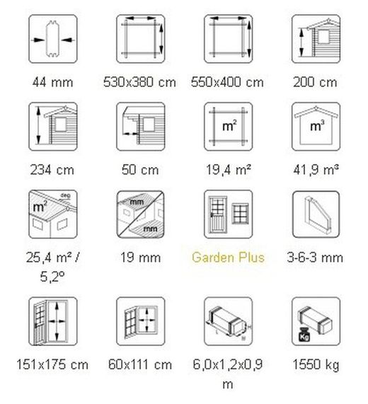 Cabaña de madera Palmako lisa 19.4 m2 550 x 400 cm frc44-5540 101749