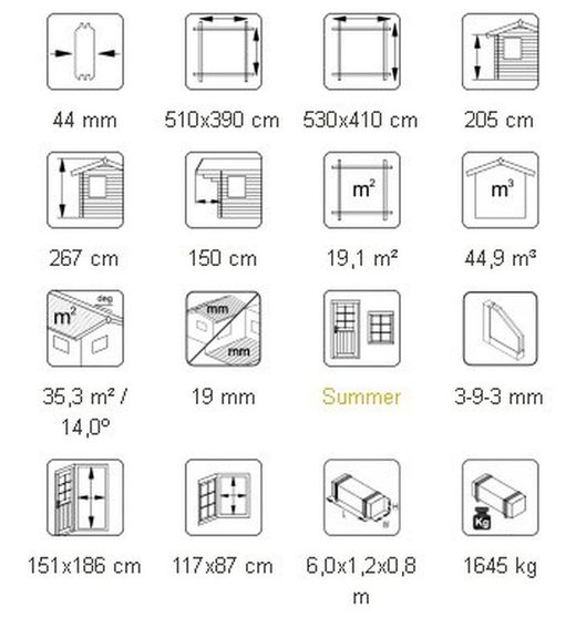 Cabaña de madera Palmako sally 19.1 m2 530 x 410 m2 fr44-5341 102312