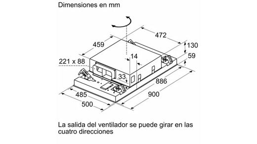iQ500 Campana LR96CBS20, Extractor de techo Siemens de 90 cm