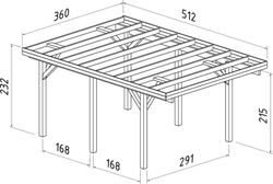 Abri de voiture Palmako Karl en bois 11,7 m2 360 x 512 cm + 12 x 12 poteaux en bois lamellé CP3651 101021