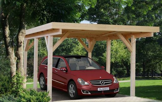 Abri de voiture Palmako Karl en bois 11,7 m2 360 x 512 cm + 12 x 12 poteaux en bois lamellé CP3651 101021