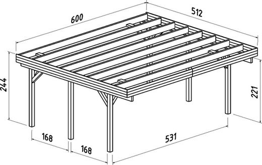 Garage abri en bois Palmako Karl 20,6 m2 600 x 512 cm + 12 x 12 poteaux en bois lamellé CP6051 101033