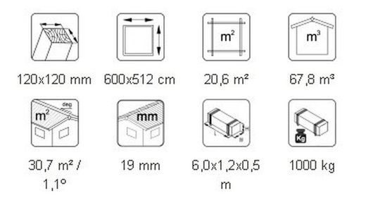 Garage abri en bois Palmako Karl 20,6 m2 600 x 512 cm + 12 x 12 poteaux en bois lamellé CP6051 101033