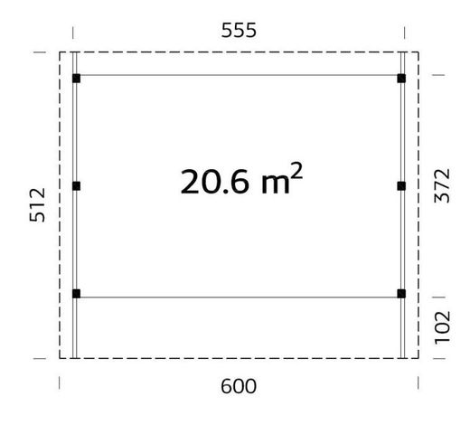 Garage abri en bois Palmako Karl 20,6 m2 600 x 512 cm + 12 x 12 poteaux en bois lamellé CP6051 101033
