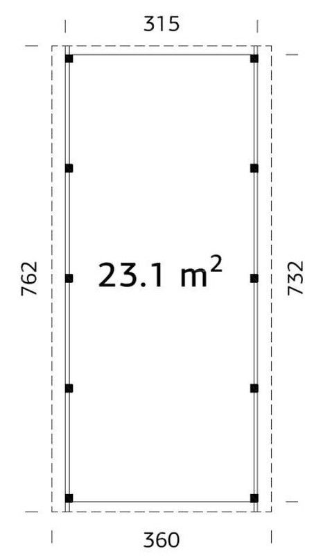 Abri de voiture Palmako Karl en bois 23,1 m2 360 x 762 cm + 12 x 12 poteaux en bois lamellé CP3676 101025