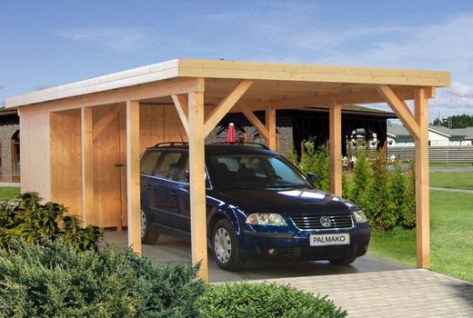 Abri de voiture Palmako Karl en bois 23,1 m2 360 x 762 cm + 12 x 12 poteaux en bois lamellé CP3676 101025