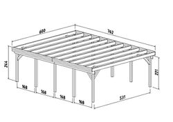 Abri de voiture Palmako Karl en bois 40,6 m2 600 x 762 cm + 12 x 12 poteaux en bois lamellé CP6076 101037