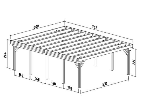 Abri de voiture Palmako Karl en bois 40,6 m2 600 x 762 cm + 12 x 12 poteaux en bois lamellé CP6076 101037