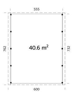 Abri de voiture Palmako Karl en bois 40,6 m2 600 x 762 cm + 12 x 12 poteaux en bois lamellé CP6076 101037